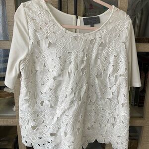 Anthropologie Ivory Floral Appliqué Blouse